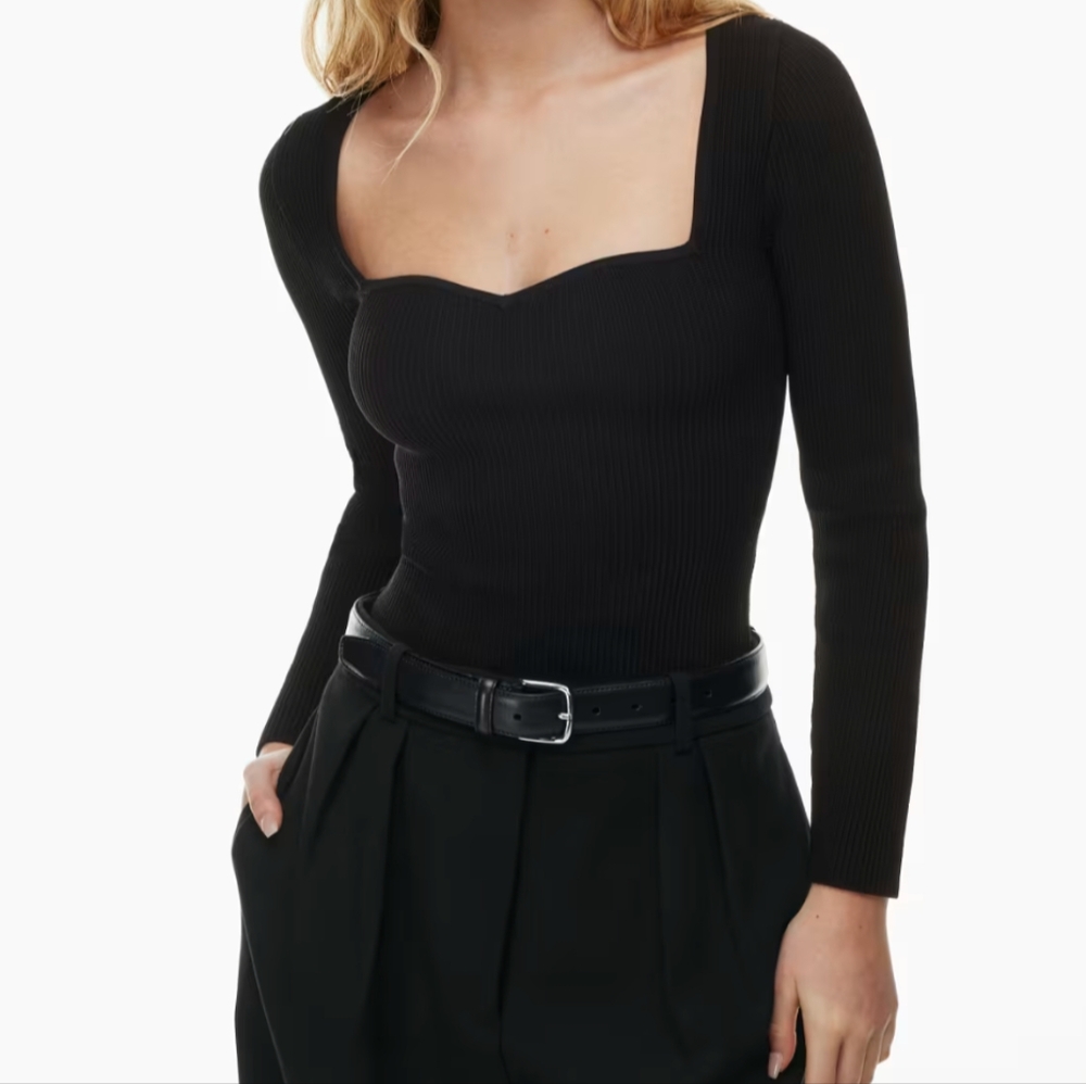 Aritzia Babaton Sweetheart Black Sculpt Ribbed Knit Long Sleeve Top NWT Women XL